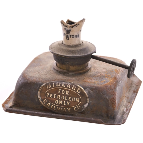 320 - MR inspection/cart lamp, brass plates on top and vessel, MR stamped on top, original condition. Also... 