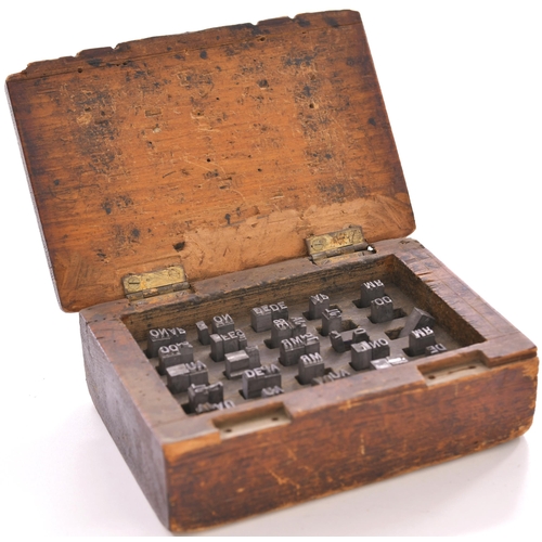 323 - Date press type in box, brass Edmondson plate on top, lacks linings and wood loss to rear.