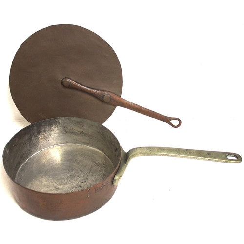 345 - Copper saucepan, LMS EXCHANGE STATION HOTEL LIVERPOOL, with additional plate, MUST NOT BE USED FOR S... 