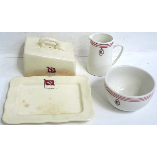 35 - Clan Line cheese dish with cover, each marked with the house flag, also Ellerman Lines sugar bowl an... 