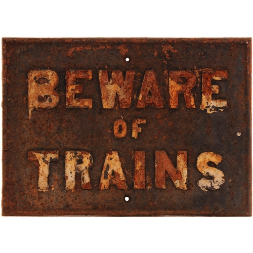 359 - GWR BEWARE OF TRAINS sign, cast iron, 20¼