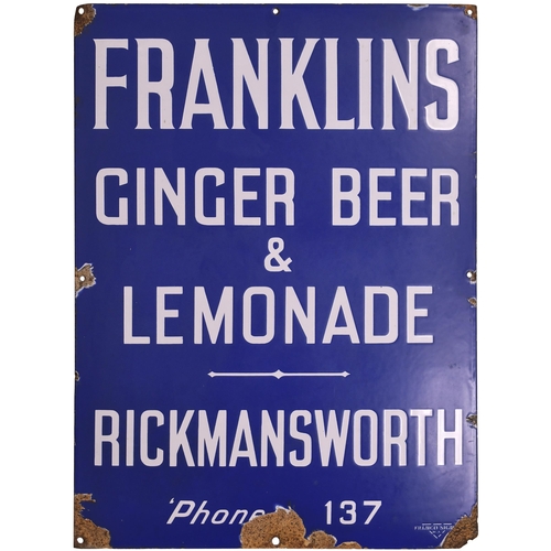 372 - enamel advert, Franklins Ginger Beer & Lemonade, Rickmansworth, 18