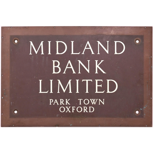 377 - Midland Bank Limited, Park Town, Oxford, engraved copper entrance plate, white enamelled inlay, 17½