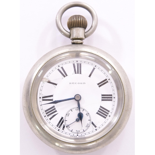 389 - M&GN Joint pocket watch by Record, the back engraved MGN73, the movement marked the same, runs when ... 