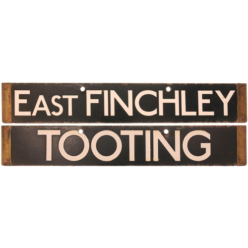 390 - LT cab plate, EAST FINCHLEY-TOOTING, enamel, brass ends, length 29½