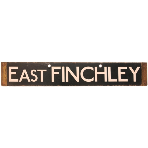 390 - LT cab plate, EAST FINCHLEY-TOOTING, enamel, brass ends, length 29½