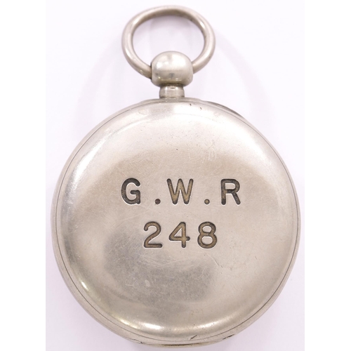 410 - Pocket watch, GWR 248, Skarrett of Worcester, second hand dial but no hand, key wound.