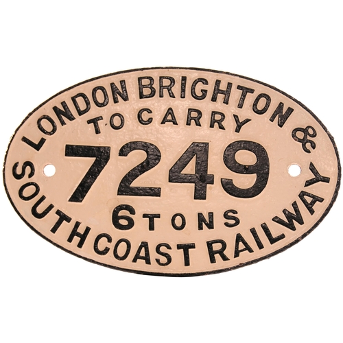 431 - Wagonplate, LB&SCR, 7249, 6 Tons, cast iron, 14¾