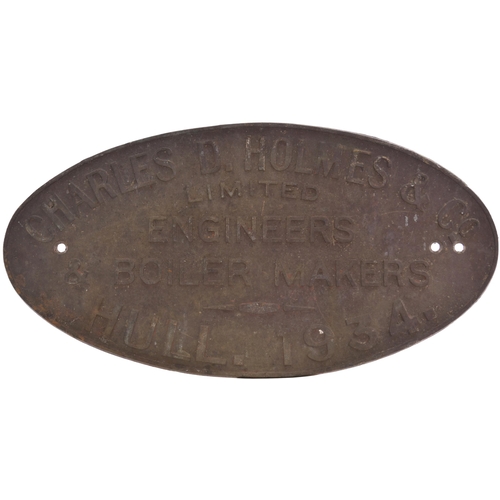 434 - Ship builders plate, CHARLES HOLMES, HULL, 1934, cast brass, 17½