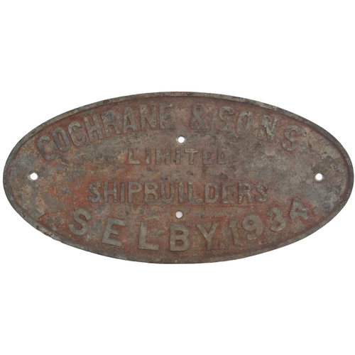 440 - Ship builders plate, COCHRANE & Sons, Selby, 1934, cast brass, 17¼