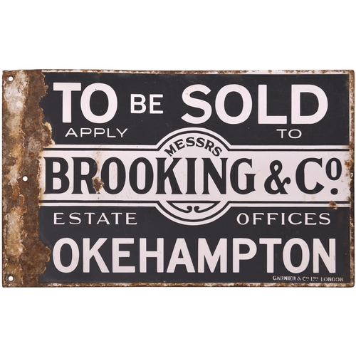 441 - Enamel advert, BROOKINGS, OKEHAMPTON, Estate Agents, double-sided, 19¾