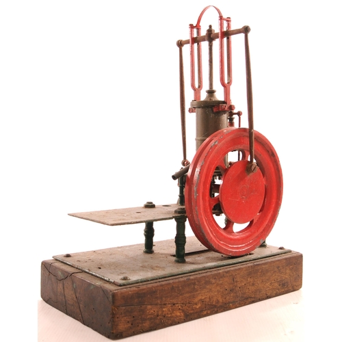 455 - Victorian stationary engine, on wooden plinth, requires cleaning, includes a card giving details of ... 