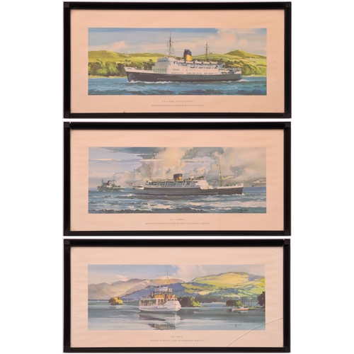 464 - Carriage prints, BR ships, M.V. CUMBRIA, T.S.S. DUKE OF LANCASTER, M.V. SWAN, by Claude Buckle, mode... 