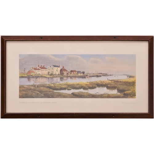 475 - Carriage prints, RIVER BLYTHE AT SOUTHWOLD, by Eric Scott + MALDON, by Henry Denham, both framed in ... 