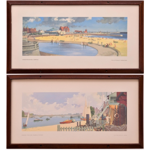 481 - Carriage prints, RIVER THAMES AT PUTNEY, by A J Wilson + GORLESTON-ON-SEA, by F Donald Blake, both f... 