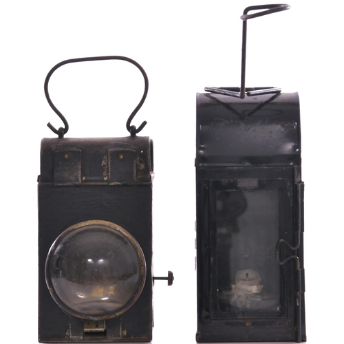 482 - BR(E) gauge glass lamp, lacks burner (candle in place) + LMS cart lamp, complete, both in original c... 