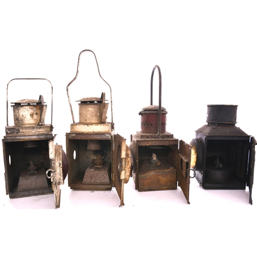 513 - Tail lamps with vessels, includes LT, all in dirty original condition, one lacks top handle and cove... 