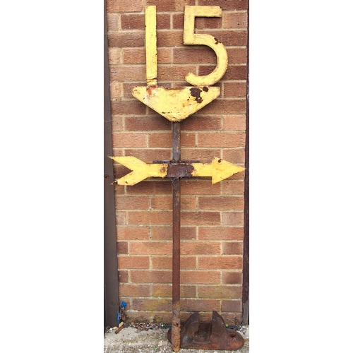 52 - BR speed restriction sign, 15, with post. (Dispatch by Mailboxes/Collect from Banbury Depot)