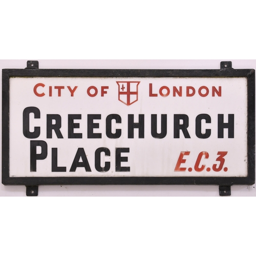 526 - Street sign, CITY OF LONDON, CREECHURCH PLACE, EC3, engraved milk glass in metal frame, 27¼