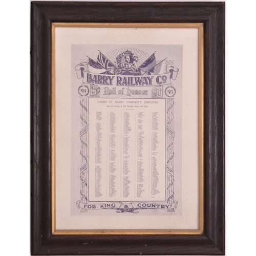 529 - Barry Railway Roll of Honour, staff serving in the First War, 1914-15, 13¾