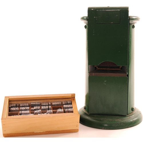 552 - Ticket date press + box of type, this is a double dater which stamps the date on both sides of a ret... 