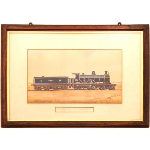 586 - F Moore painting, Caledonian Railway 4-4-0 No 769, contemporary frame with mount, a little foxing, a... 