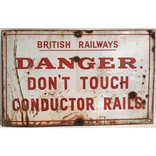 71 - British Railways enamel notice regarding the conductor rail, crease to left, condition as per image.... 