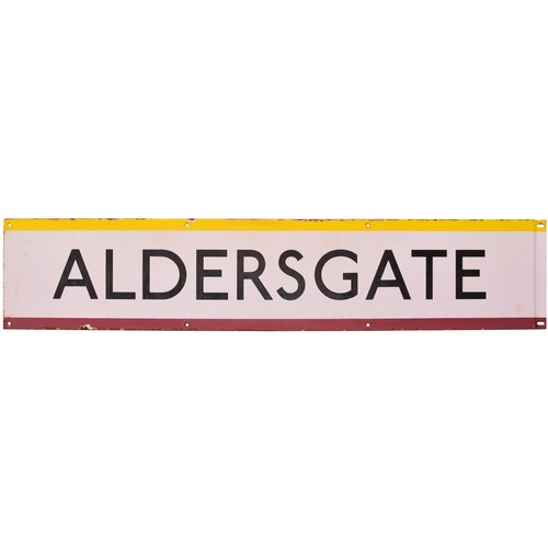 96 - LT frieze sign, ALDERSGATE, with Metropolitan and Circle Line stripes, enamel, length 45