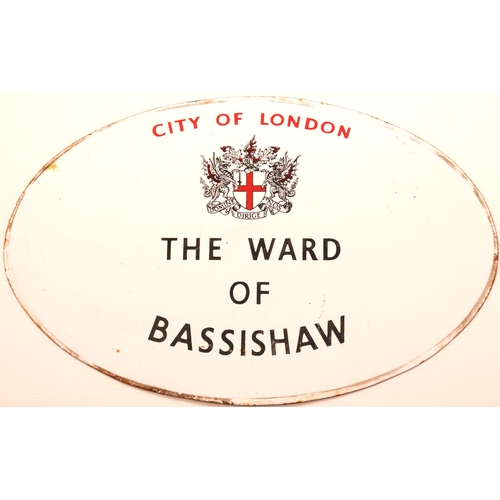 628 - Enamel sign, CITY OF LONDON, THE WARD OF BASSISHAW, oval with coat of arms, 19½