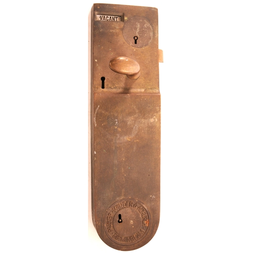 657 - Toilet door lock, incorporating handle and coin mechanism, brass construction.