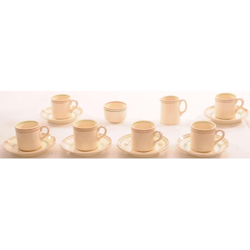 669 - Elder Dempster and P&O Line china, six coffee cups with saucers, two bowls and a jug, each decorated... 