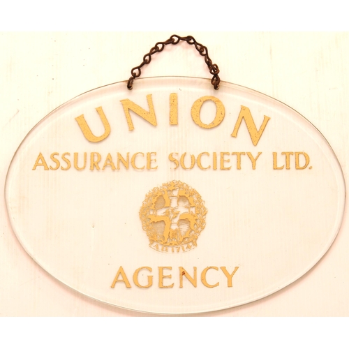 671 - Union Assurance Society Agency plate glass advertising sign, 13