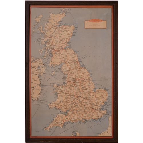 679 - BR poster map, Railway Executive 1952, general system with original frame and glass, ex Glasgow Buch... 