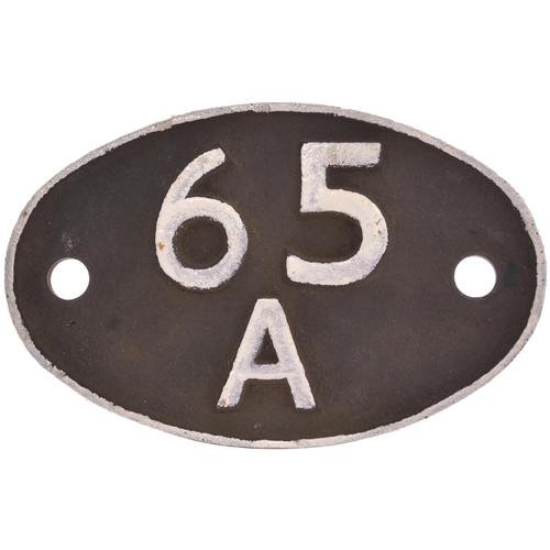 693 - Shedplate, 65A, the front repainted, the back marked with the District Plate wording.