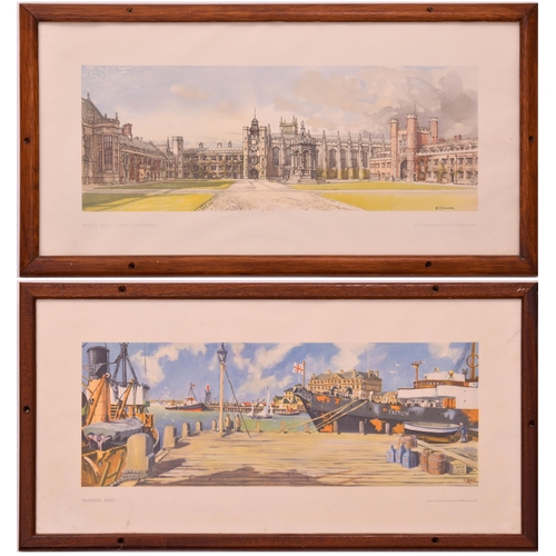 698 - Carriage prints, HARWICH, by King, TRINITY GREAT COURT, by Cowern, framed in the original style. (2)