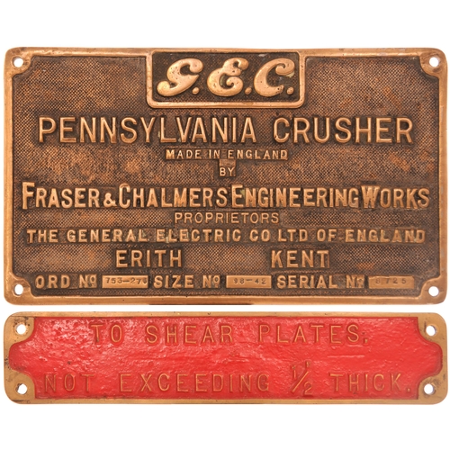 701 - Builders plates, GEC PENNSYLVANIA CRUSHER, cast brass, 12