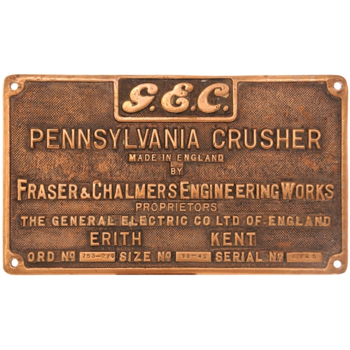 701 - Builders plates, GEC PENNSYLVANIA CRUSHER, cast brass, 12