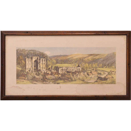 715 - Carriage prints, RIEVAULX ABBEY, by Freda Marston, badly stained, original frame + LINCOLN, by Jack ... 