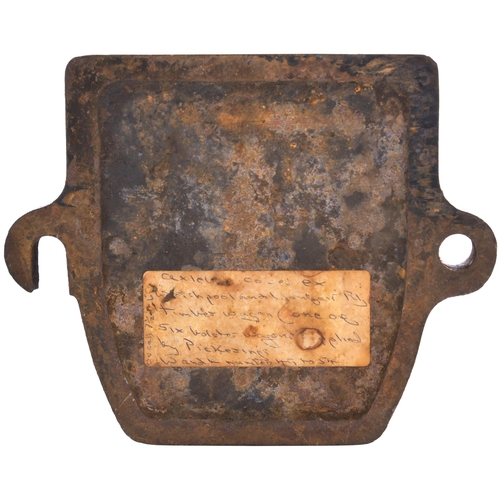 723 - Welshpool and LLanfar Railway 1904 axle box cover, Woods Patent, from a bolster timber wagon No 49-5... 