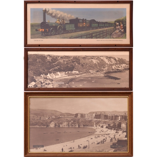 LMS carriage prints, NEVIN BAY, original frame, PORT ERIN, modern frame, both sepia + TRAVEL IN 1845, L&BR, Ellis, original frame. (3)