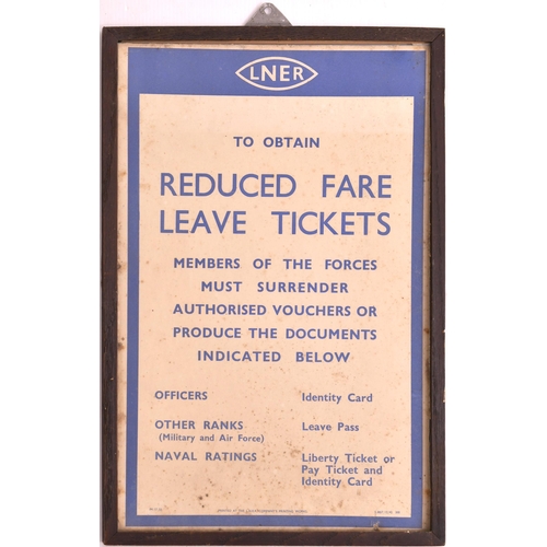 730 - LNER small poster, FORCES LEAVE TICKETS, labelled SM Rugby Central, 12