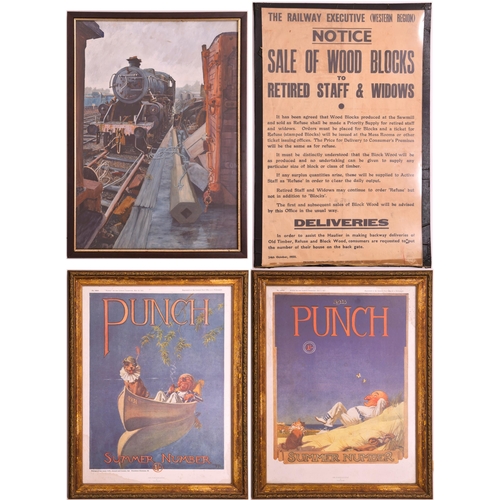 731 - BR poster, Sale Of Wood Blocks, framed Punch posters 1930s, 19½