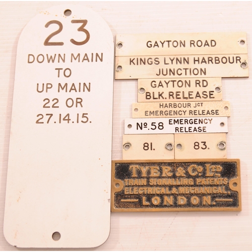 741 - Instrument and lever plates, ex M&GN, Gaydon Road, KIngs Lynn, etc. also Tyers makers plate from a t... 