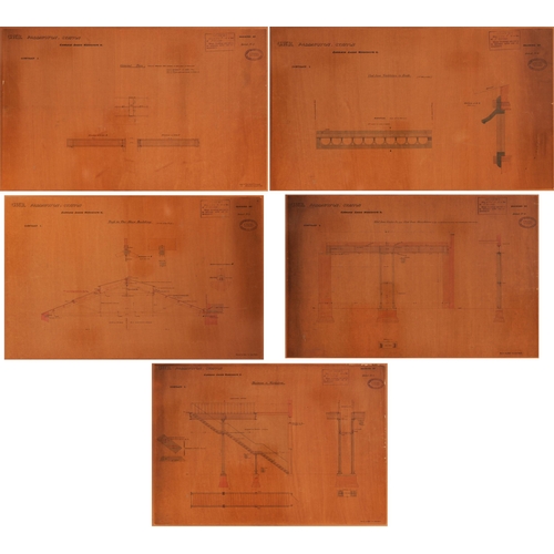 756 - GWR drawings, Paddington Station Carriage Sheds and Workshops, detail of roof girders and roof, hand... 