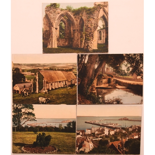 765 - GWR Photochrom carriage panels, GUERNSEY, ABBOTSBURY, UPWEY WISHING WELL, etc. (5)