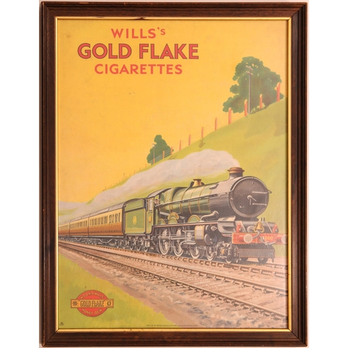 772 - WILLS GOLD FLAKE advert featuring GWR 6000 King George V, printed on card, framed, 16½