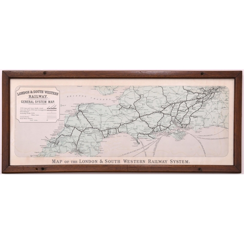 786 - Carriage print, LSWR General System Map, slightly water marked at the edges as is usual, not noticea... 