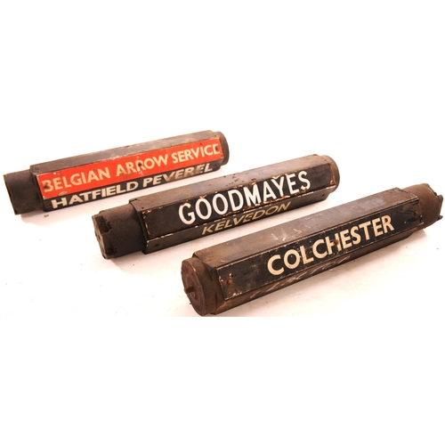 791 - Departure indicator rollers from Liverpool Street, plates GOODMAYES (enamel), also screen printed BE... 