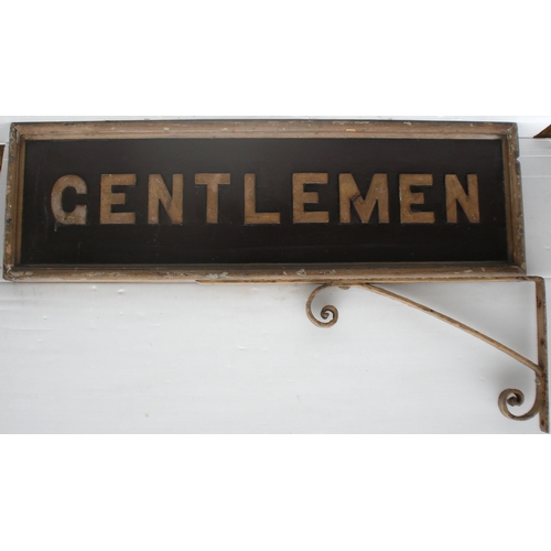 820 - GWR platform sign, GENTLEMEN, double-sided with cast letters on wood with beading, 40x12½