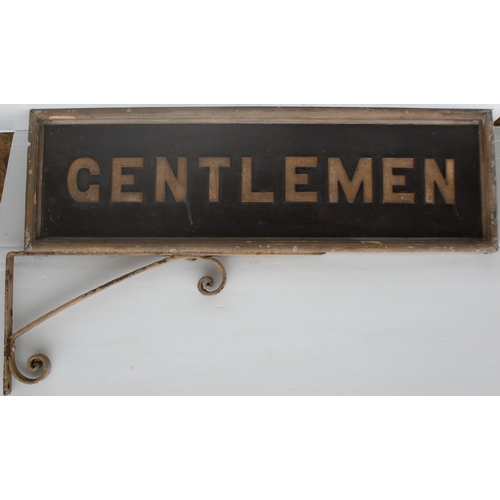 820 - GWR platform sign, GENTLEMEN, double-sided with cast letters on wood with beading, 40x12½